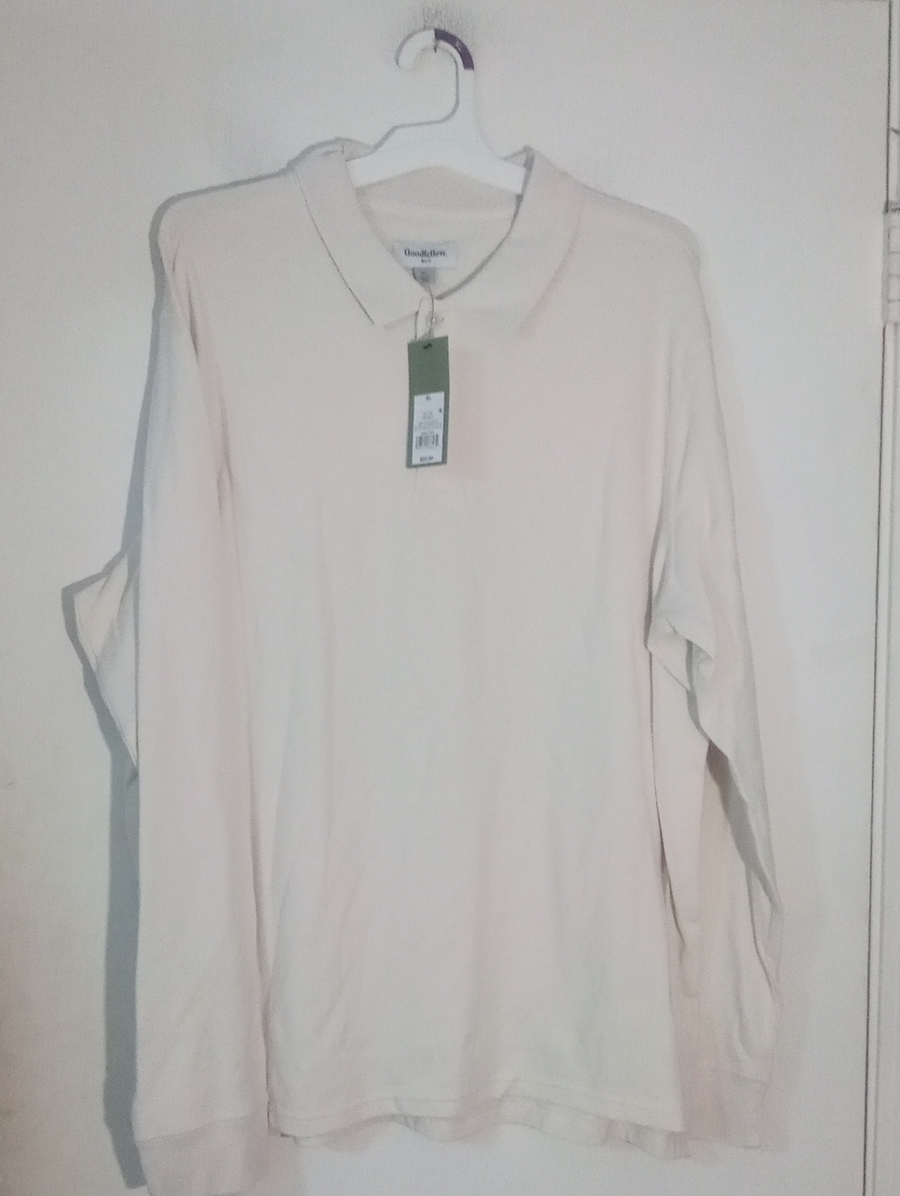 Goodfellow Men's Long Sleeve Polo in Light Cream XL New NWT